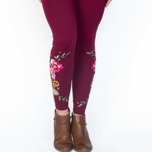 Embroidered Leggings - Dark Berry